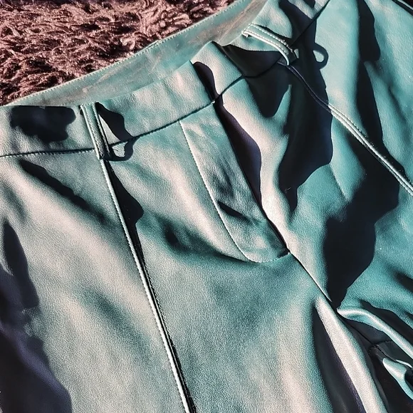 7 For All Man Kind Green faux Leather Pants - Picture 2 of 7
